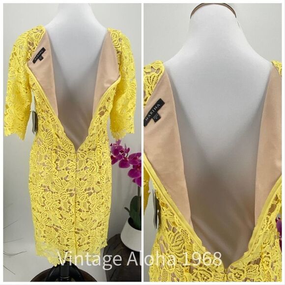 $129 Marina Yellow Lace Sheath Midi Dress NWT - Picture 2 of 7